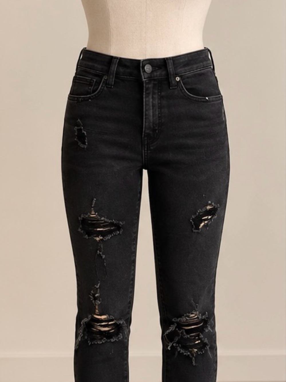 American Eagle Black Ripped Skinny Jeans Size 0 Short Distressed Y2K Grunge Deni